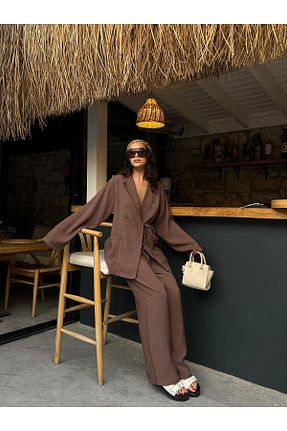 کت بلیزر قهوه ای زنانه پارچه minaaise - کد 921596805