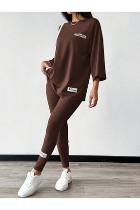 ست بالاتنه و پائین تنه سایز بزرگ قهوه ای زنانه فاق نرمال aynewmoda - کد 921601037