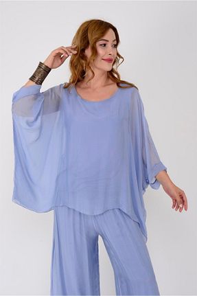 ست بالاتنه و پائین تنه آبی زنانه بافتنی Bohem Stil - کد 925880077
