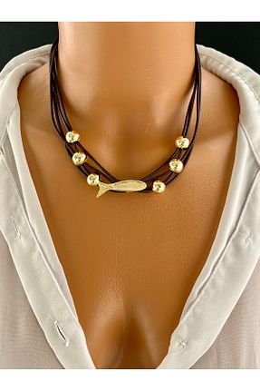 گردنبند جواهر قهوه ای زنانه چرم Limi Design - کد 921632209