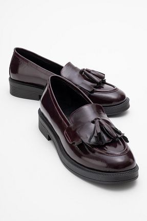 کفش لوفر زرشکی زنانه چرم خالص luvishoes - کد 856908938