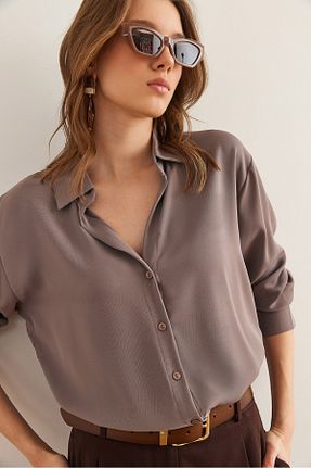 پیراهن قهوه ای زنانه رگولار Olalook - کد 921280199