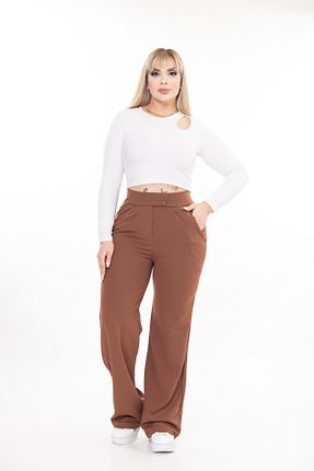 شلوار سایز بزرگ قهوه ای زنانه پنبه ای tarzımsüper - کد 901876708