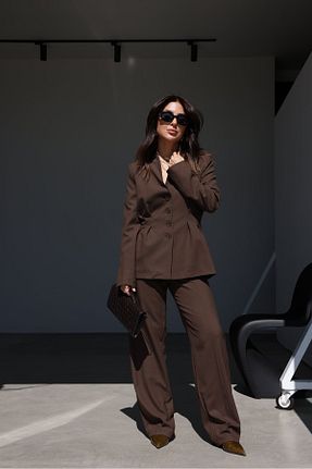 ست بالاتنه و پائین تنه قهوه ای زنانه بافتنی Özge Özgenç - کد 917821275