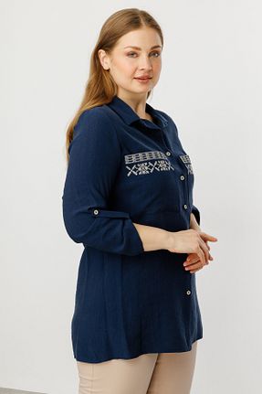 بلوز سایز بزرگ سرمه ای زنانه Straight Ekol - کد 920482941
