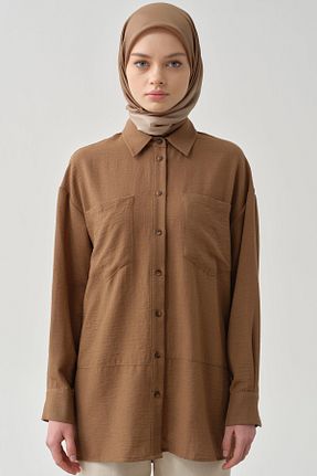 تونیک حجاب قهوه ای زنانه پلی استر Tuğba - کد 920761155