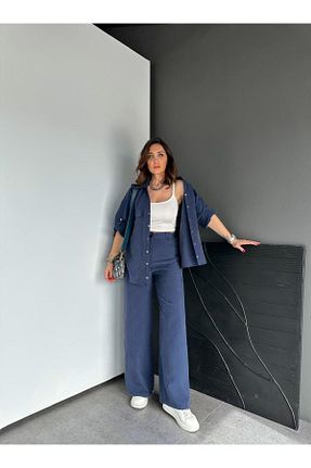 ست بالاتنه و پائین تنه آبی زنانه بافتنی Zerrincan Giyim - کد 918074859