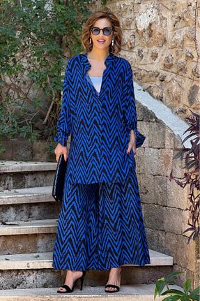 ست بالاتنه و پائین تنه آبی زنانه بافتنی Nevin Kaya Moda - کد 918244342