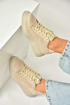 کفش اسنیکر بژ زنانه بند دار Fox Shoes - کد 919591546