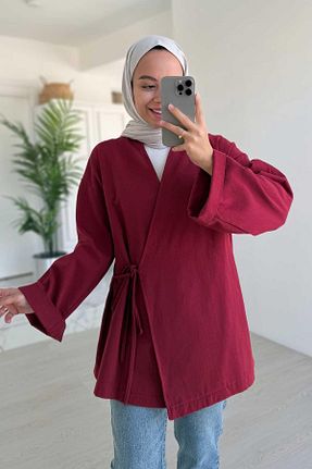 کافتان و کیمونو حجاب زرشکی زنانه پنبه پلی استر Ka Hijab - کد 919703955