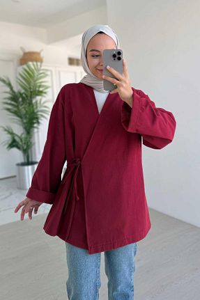 کافتان و کیمونو حجاب زرشکی زنانه پنبه پلی استر Ka Hijab - کد 919703955