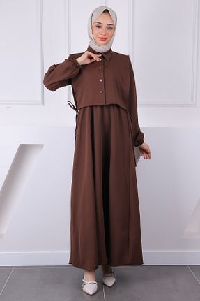 لباس حجاب قهوه ای زنانه رگولار İmajButik - کد 918316005