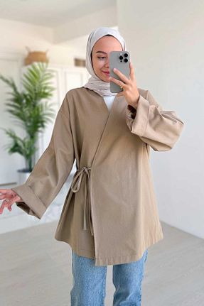 کافتان و کیمونو حجاب قهوه ای زنانه پنبه پلی استر Ka Hijab - کد 918286681