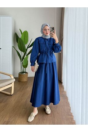 ست بالاتنه و پائین تنه حجاب سرمه ای زنانه رگولار Miraydın Butik - کد 919764372