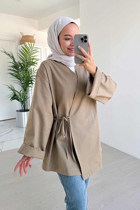 کافتان و کیمونو حجاب قهوه ای زنانه پنبه پلی استر Ka Hijab - کد 918286681