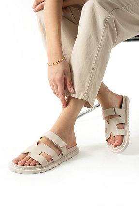 دمپائی بژ زنانه چرم مصنوعی Neva