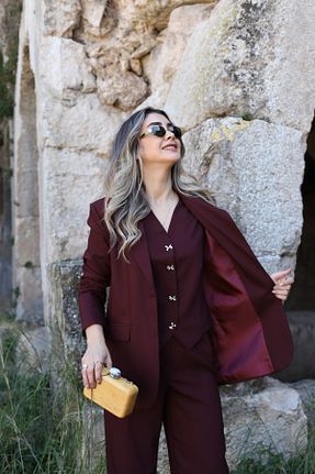 کت بلیزر زرشکی زنانه رگولار bytugcekaya - کد 919807341