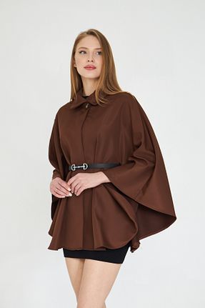 پانچو قهوه ای زنانه مخلوط ویسکون SevdeUgur - کد 919856088