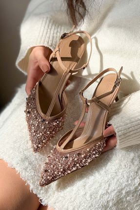 کفش پاشنه بلند کلاسیک بژ زنانه چرم مصنوعی NİŞANTAŞI SHOES - کد 917804963