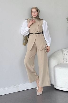 ست بالاتنه و پائین تنه بژ زنانه بافتنی The Moda - کد 902214871