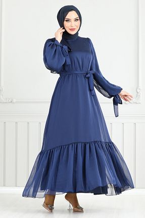 لباس مجلسی حجاب سرمه ای زنانه یقه ایستاده ModaMerve - کد 919915024