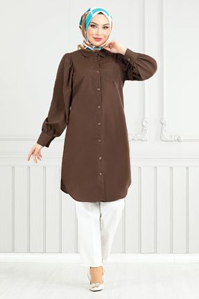تونیک حجاب قهوه ای بافتنی ModaMerve - کد 919915019