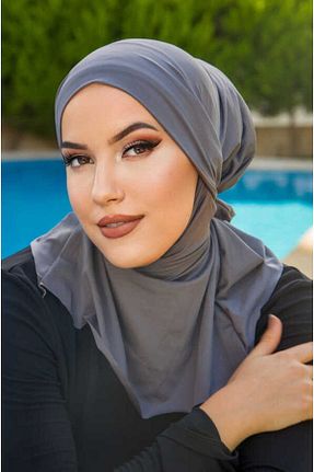 کلاه شنای حجاب طوسی زنانه Aişe Tesettür - کد 840433278