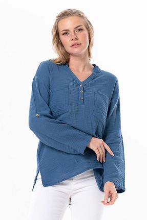 بلوز سرمه ای زنانه رگولار Eliş Şile Bezi - کد 806557008