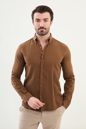 پیراهن قهوه ای مردانه اسلیم فیت Mcr - کد 919960662
