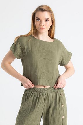 بلوز خاکی زنانه ساده Eliş Şile Bezi - کد 670187100