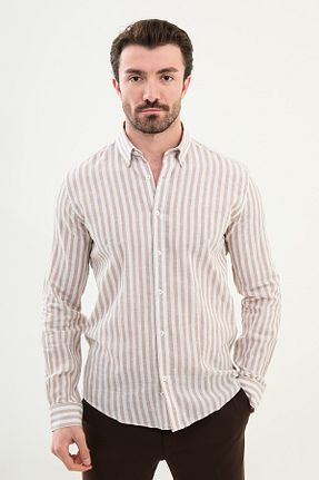 پیراهن بژ مردانه اسلیم فیت Mcr - کد 919960617