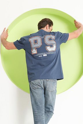 تیشرت آبی مردانه اورسایز Polo State - کد 708845590
