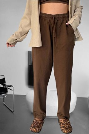 شلوار قهوه ای زنانه کتان BİRBEYSTORE - کد 920015942