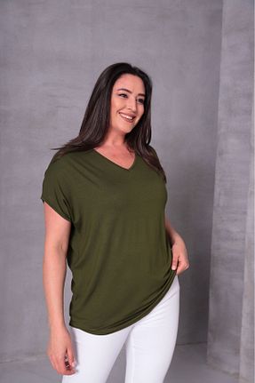 بلوز سایز بزرگ خاکی زنانه سایز بزرگ Esina - کد 899413368