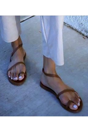 صندل قهوه ای زنانه چرم خالص Bostini Sandals - کد 920073244