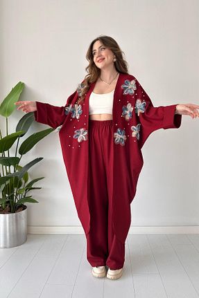 ست بالاتنه و پائین تنه زرشکی زنانه بافتنی MaziButik - کد 922585422