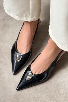 کفش پاشنه بلند کلاسیک مشکی زنانه چرم مصنوعی NİŞANTAŞI SHOES - کد 919979437