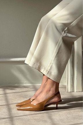 کفش پاشنه بلند کلاسیک قهوه ای زنانه چرم مصنوعی NİŞANTAŞI SHOES - کد 919995999