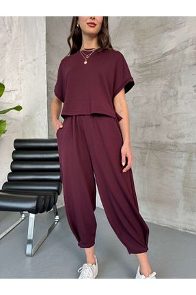 ست بالاتنه و پائین تنه زرشکی زنانه بافتنی Elif Özbey Butik - کد 920100441