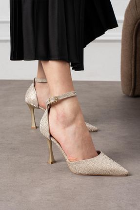 کفش پاشنه بلند کلاسیک طلائی زنانه ساتن ShoeTek - کد 920120489