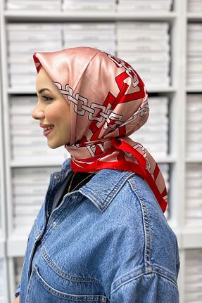 روسری زرشکی کرپ ساتن ابریشم Armine - کد 316143347