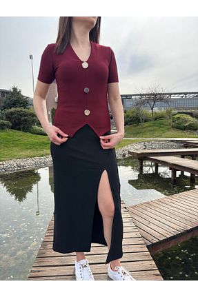 بلوز زرشکی زنانه ساده Butik - کد 920335399