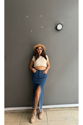 دامن سرمه ای زنانه پنبه ای Butik - کد 920407910