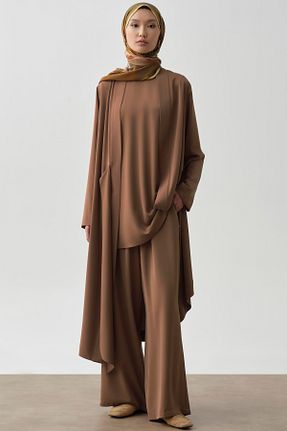 ست بالاتنه و پائین تنه حجاب قهوه ای زنانه رگولار Tuğba - کد 920500194