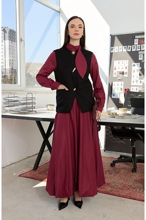 دامن زرشکی زنانه مخلوط پلی استر Fatma Atasoy - کد 920526740