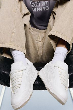 کفش اسنیکر سفید مردانه بدون بند Bershka - کد 896581140