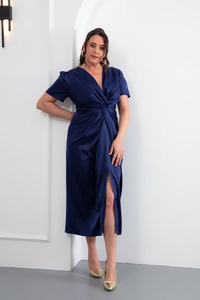 لباس سایز بزرگ سرمه ای زنانه ساتن Lafaba - کد 920533310
