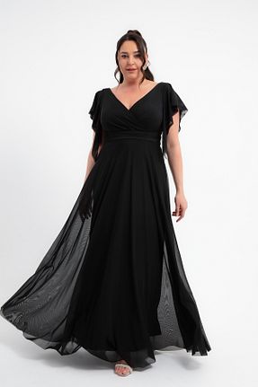لباس مجلسی سایز بزرگ مشکی زنانه یقه هفت Lafaba - کد 920533334