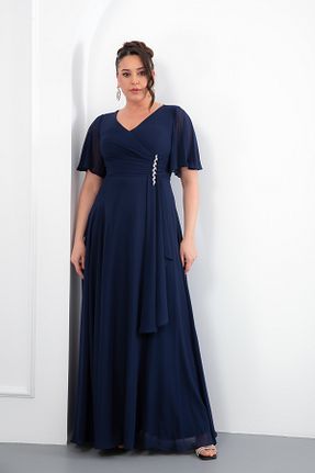 لباس مجلسی سایز بزرگ سرمه ای زنانه یقه هفت Lafaba - کد 920533304