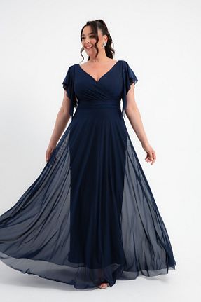 لباس مجلسی سایز بزرگ سرمه ای زنانه یقه هفت Lafaba - کد 920533322